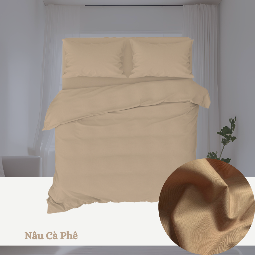 Bộ chăn ga gối Cotton Trơn | 5 món | 160x200cm, 180x200cm, 200x220cm | Nâu Cà Phê | Mềm mại, Thoáng khí, Hút mồ hôi | CGT0035 | À Ơi Concept