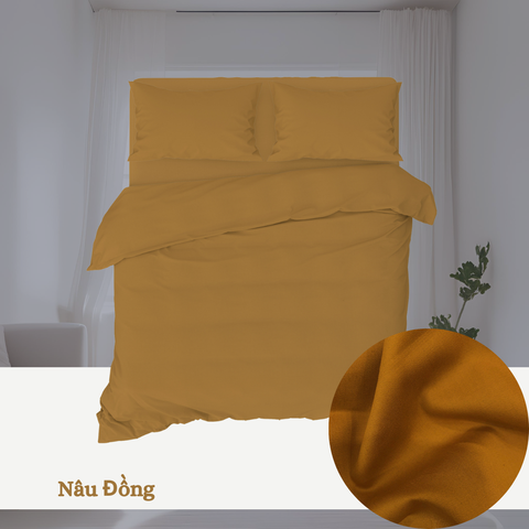  Bộ chăn ga gối Cotton Trơn | 5 món | 160x200cm, 180x200cm, 200x220cm | Nâu Đồng | Mềm mại, Thoáng khí, Hút mồ hôi | CGT0036 | À Ơi Concept 