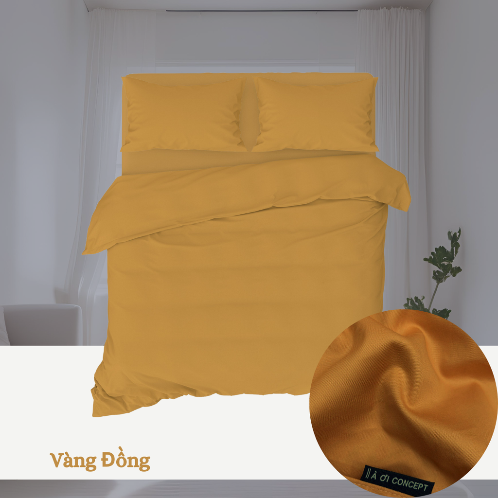 Bộ chăn ga gối Cotton Trơn | 5 món | 160x200cm, 180x200cm, 200x220cm | Vàng Đồng | Mềm mại, Thoáng khí, Hút mồ hôi | CGT0037 | À Ơi Concept