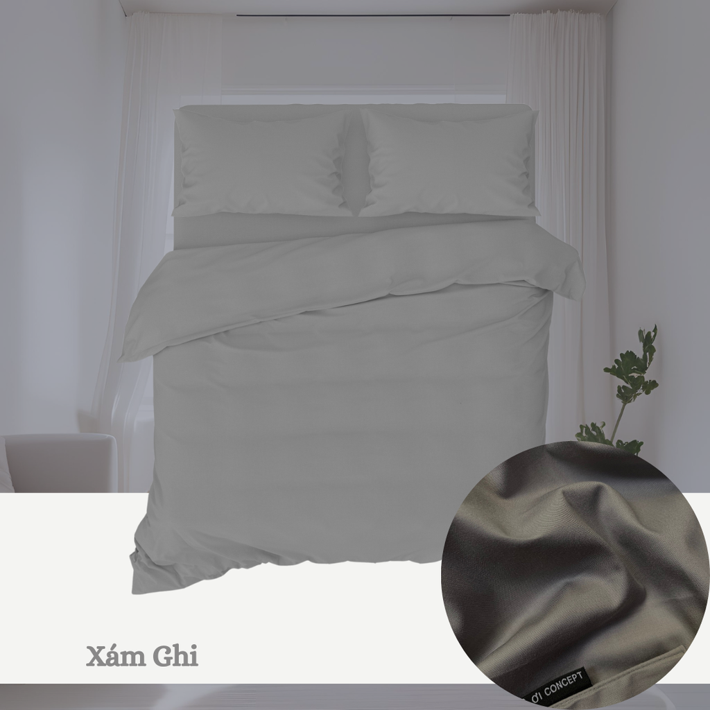 Bộ chăn ga gối Cotton Trơn | 5 món | 160x200cm, 180x200cm, 200x220cm | Xám Ghi | Mềm mại, Thoáng khí, Hút mồ hôi | CGT0039 | À Ơi Concept