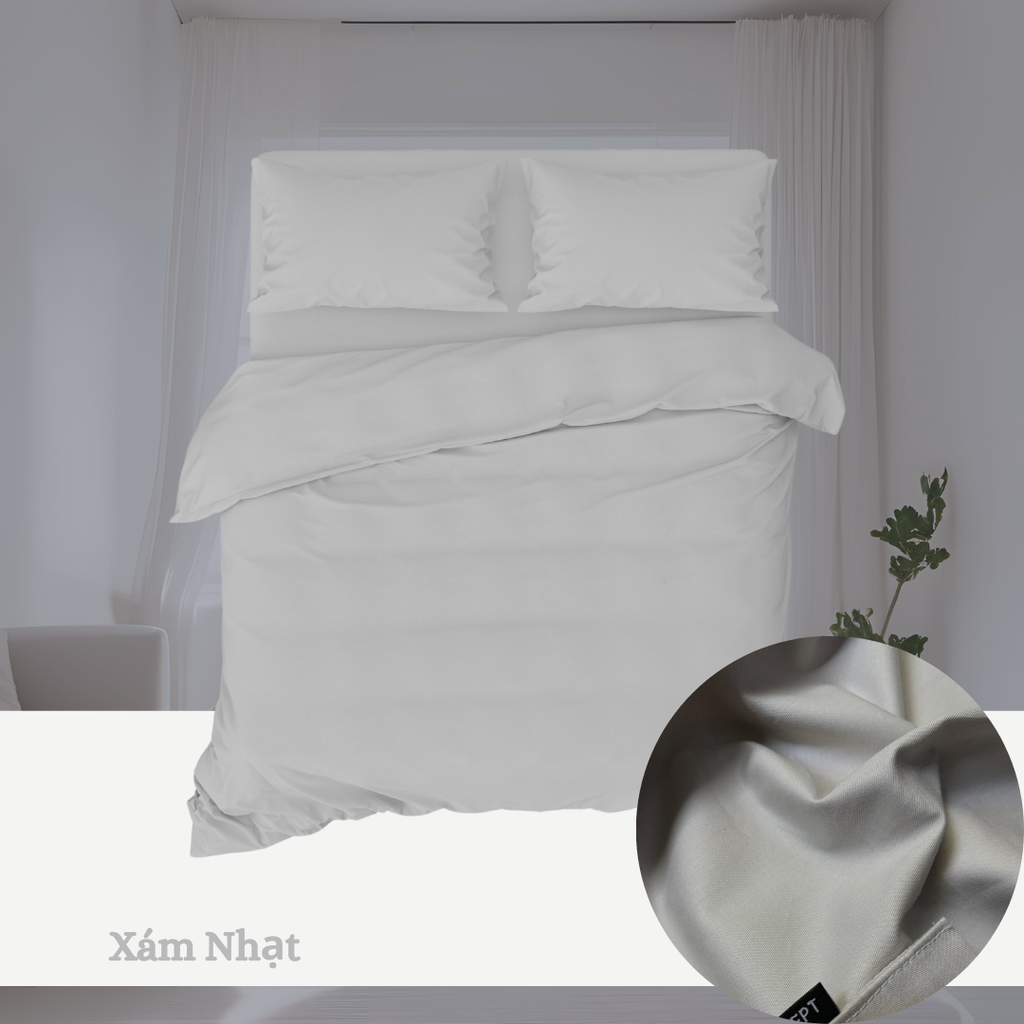 
                    
                    Bộ chăn ga gối Cotton Trơn | 5 món | 160x200cm, 180x200cm, 200x220cm | Xám Nhạt | Mềm mại, Thoáng khí, Hút mồ hôi | CGT0040 | À Ơi Concept
                    
                    