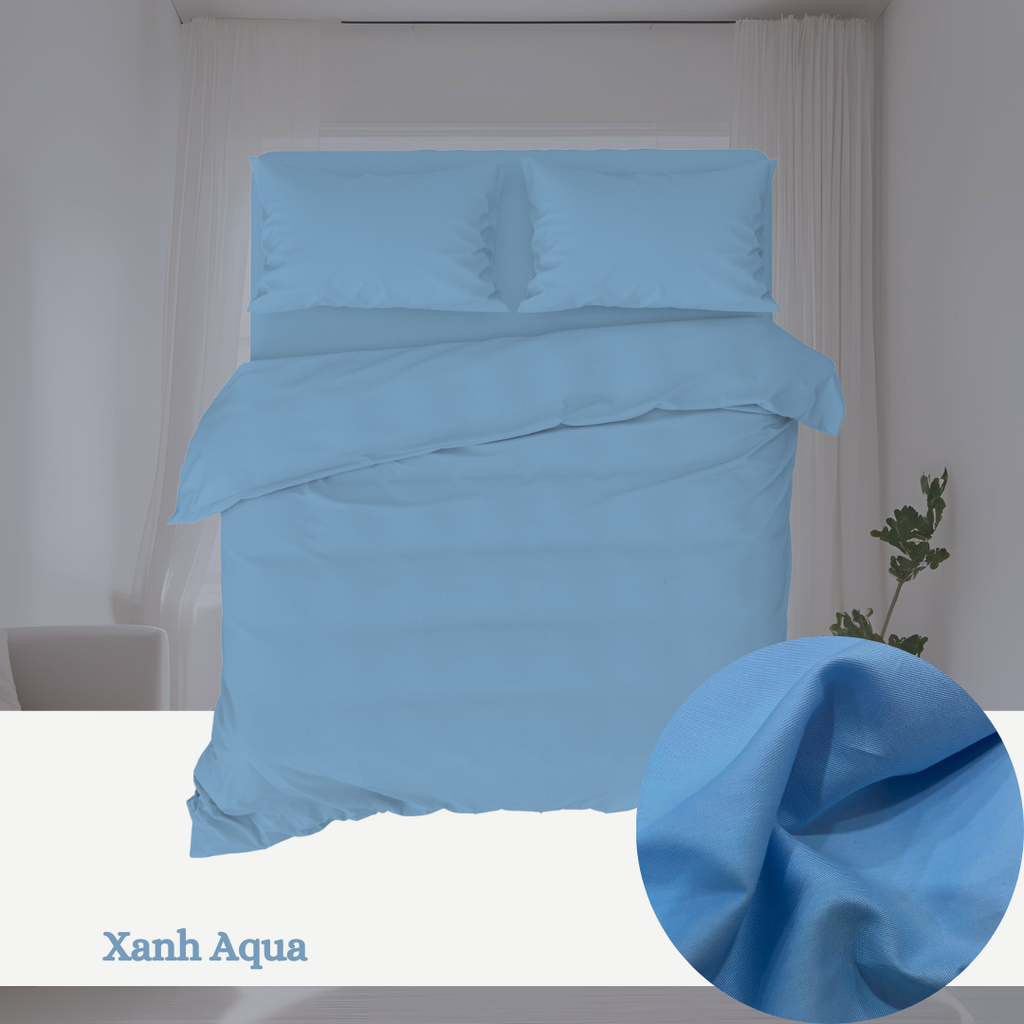 Bộ chăn ga gối Cotton Trơn | 5 món | 160x200cm, 180x200cm, 200x220cm | Xanh Aqua | Mềm mại, Thoáng khí, Hút mồ hôi | CGT0041 | À Ơi Concept