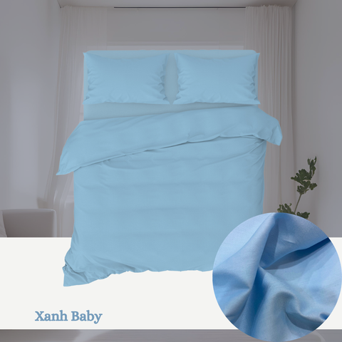  Bộ chăn ga gối Cotton Trơn | 5 món | 160x200cm, 180x200cm, 200x220cm | Xanh Baby | Mềm mại, Thoáng khí, Hút mồ hôi | CGT0042 | À Ơi Concept 