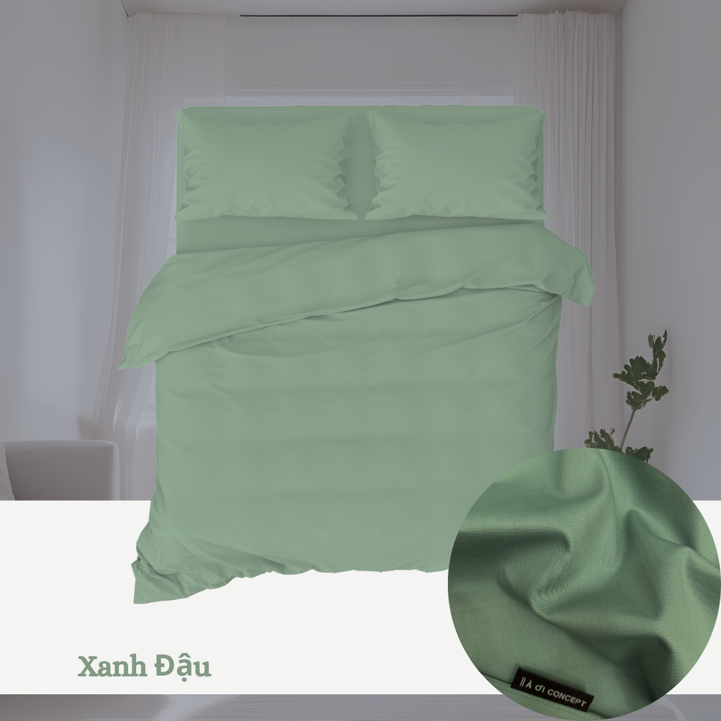 
                    
                    Bộ chăn ga gối Cotton Trơn | 5 món | 160x200cm, 180x200cm, 200x220cm | Xanh Đậu | Mềm mại, Thoáng khí, Hút mồ hôi | CGT0044 | À Ơi Concept
                    
                    
