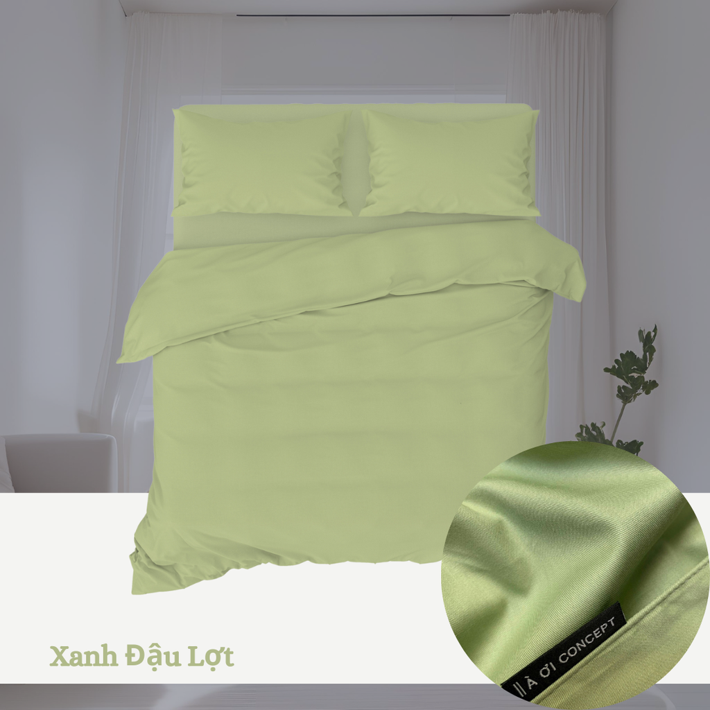 Bộ chăn ga gối Cotton Trơn | 5 món | 160x200cm, 180x200cm, 200x220cm | Xanh Đậu Lợt | Mềm mại, Thoáng khí, Hút mồ hôi | CGT0043 | À Ơi Concept