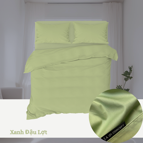  Bộ chăn ga gối Cotton Trơn | 5 món | 160x200cm, 180x200cm, 200x220cm | Xanh Đậu Lợt | Mềm mại, Thoáng khí, Hút mồ hôi | CGT0043 | À Ơi Concept 