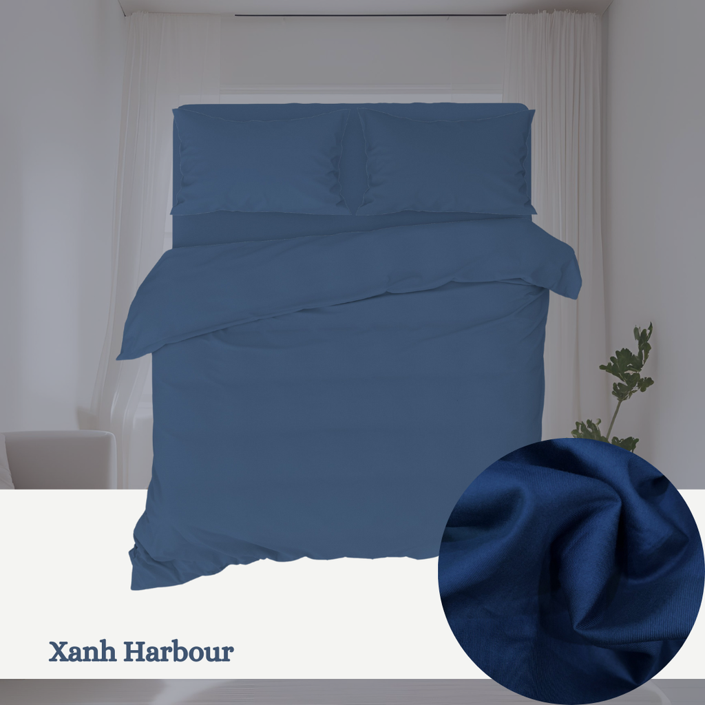 Bộ chăn ga gối Cotton Trơn | 5 món | 160x200cm, 180x200cm, 200x220cm | Xanh Harbour | Mềm mại, Thoáng khí, Hút mồ hôi | CGT0045 | À Ơi Concept