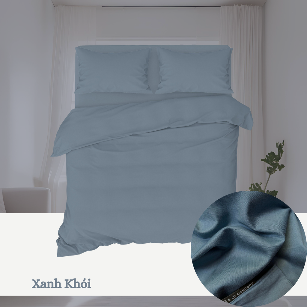 Bộ chăn ga gối Cotton Trơn | 5 món | 160x200cm, 180x200cm, 200x220cm | Xanh Khói | Mềm mại, Thoáng khí, Hút mồ hôi | CGT0046 | À Ơi Concept