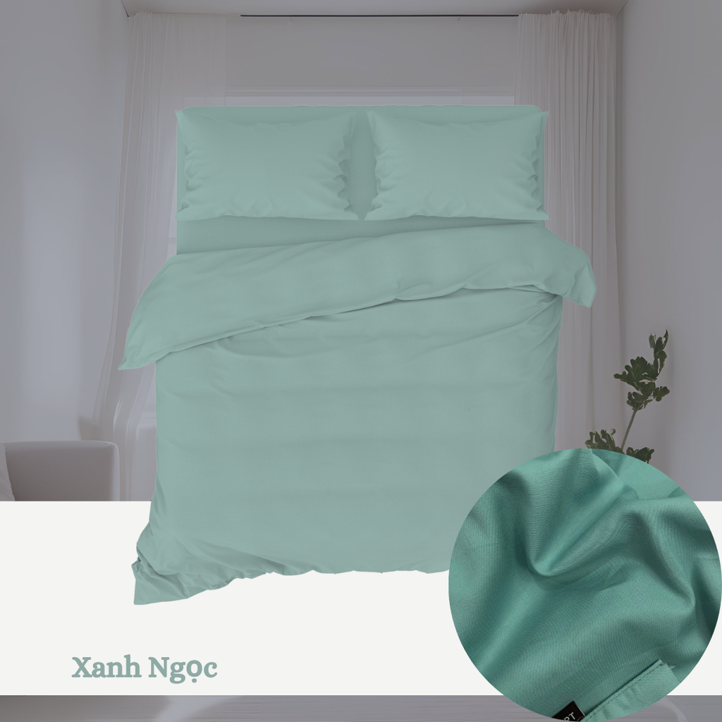 Bộ chăn ga gối Cotton Trơn | 5 món | 160x200cm, 180x200cm, 200x220cm | Xanh Ngọc | Mềm mại, Thoáng khí, Hút mồ hôi | CGT0048 | À Ơi Concept