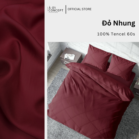  Bộ chăn ga gối Tencel Trơn | 5 món | 160x200cm, 180x200cm, 200x220cm | Đỏ nhung | Mát lạnh, Mềm mịn, Trơn mướt | CGT0003 | À Ơi Concept 