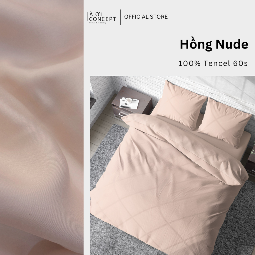 Bộ chăn ga gối Tencel Trơn | 5 món | 160x200cm, 180x200cm, 200x220cm | Hồng Nude | Mát lạnh, Mềm mịn, Trơn mướt | CGT0018 | À Ơi Concept