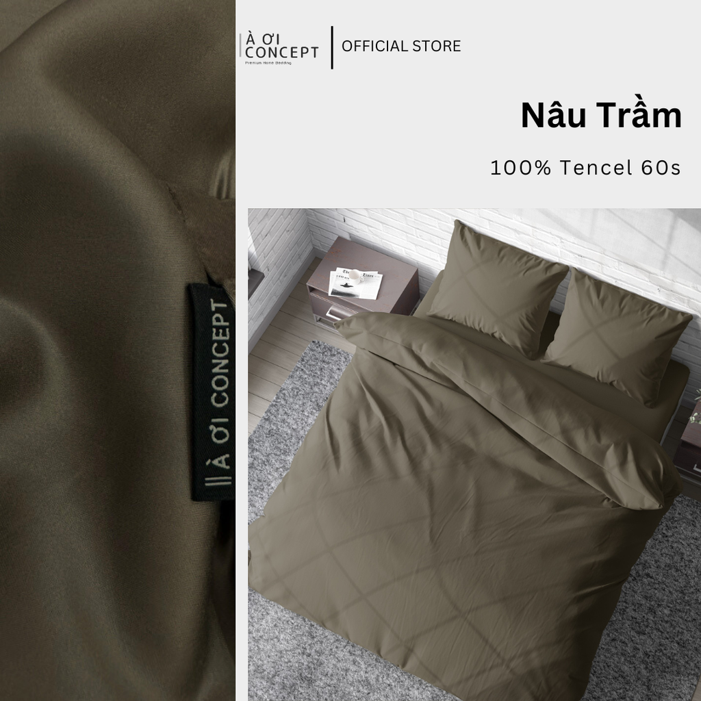Bộ chăn ga gối Tencel Trơn | 5 món | 160x200cm, 180x200cm, 200x220cm | Nâu Trầm | Mát lạnh, Mềm mịn, Trơn mướt | CGT0004 | À Ơi Concept