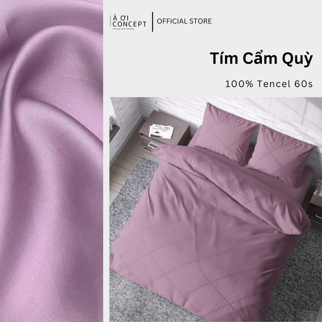Bộ chăn ga gối Tencel Trơn | 5 món | 160x200cm, 180x200cm, 200x220cm | Tím Cẩm Quỳ | Mát lạnh, Mềm mịn, Trơn mướt | CGT0025 | À Ơi Concept