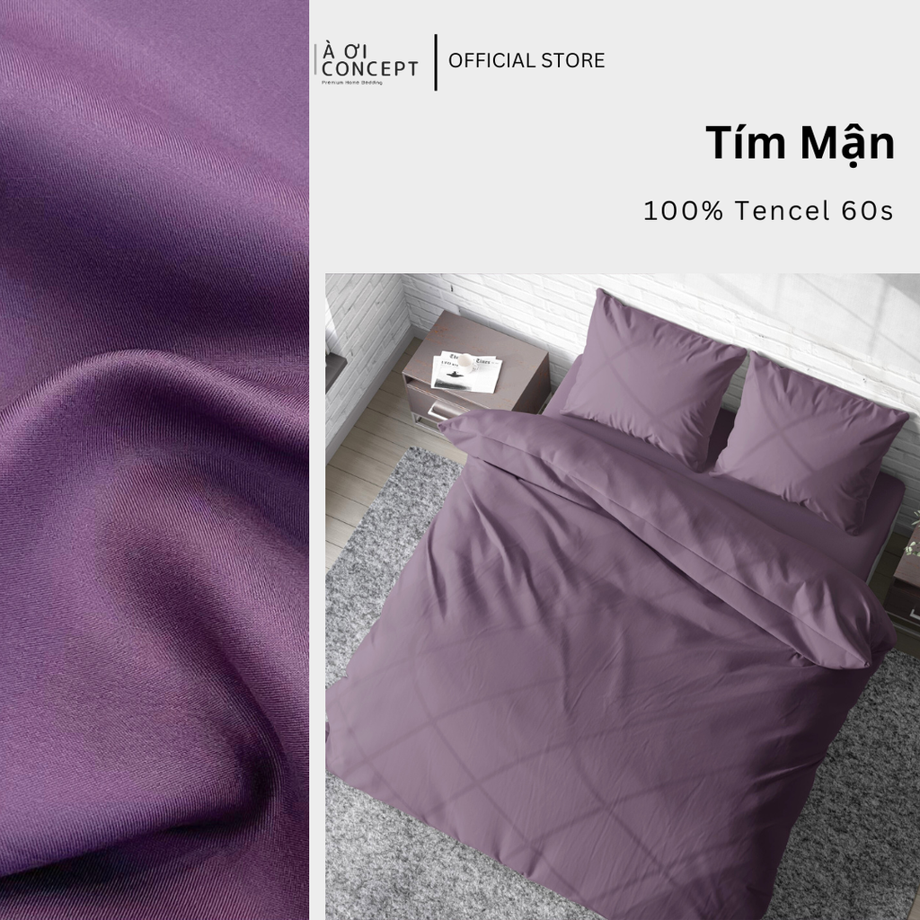 Bộ chăn ga gối Tencel Trơn | 5 món | 160x200cm, 180x200cm, 200x220cm | Tím Mận | Mát lạnh, Mềm mịn, Trơn mướt | CGT0026 | À Ơi Concept