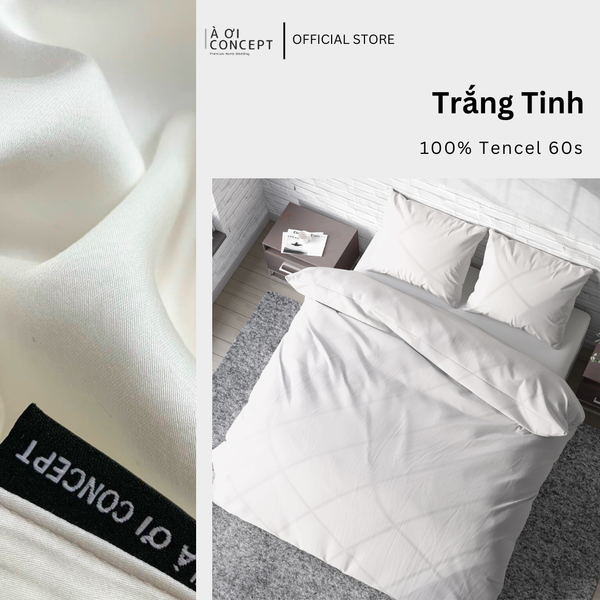 Bộ chăn ga gối Tencel Trơn | 5 món | 160x200cm, 180x200cm, 200x220cm | Trắng Tinh | Mát lạnh, Mềm mịn, Trơn mướt | CGT0009 | À Ơi Concept 