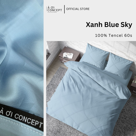  Bộ chăn ga gối Tencel Trơn | 5 món | 160x200cm, 180x200cm, 200x220cm | Xanh Blue Sky | Mát lạnh, Mềm mịn, Trơn mướt | CGT0028 | À Ơi Concept 