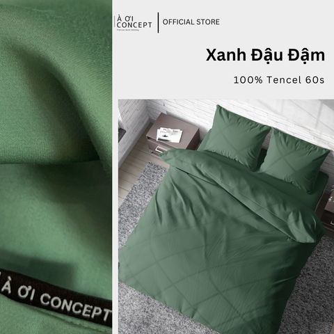  Bộ chăn ga gối Tencel Trơn | 5 món | 160x200cm, 180x200cm, 200x220cm | Xanh Đậu Đậm | Mát lạnh, Mềm mịn, Trơn mướt | CGT0024 | À Ơi Concept 