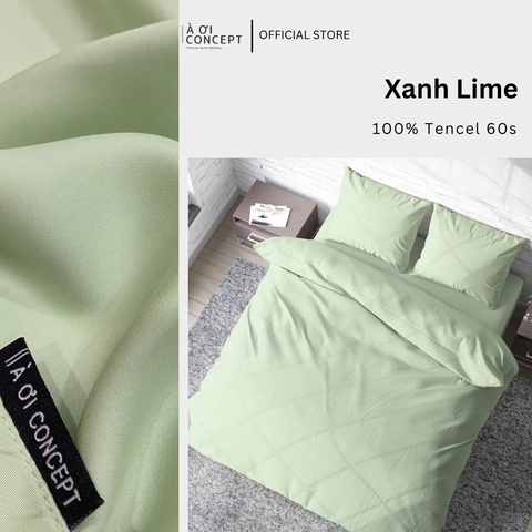 Bộ chăn ga gối Tencel Trơn | 5 món | 160x200cm, 180x200cm, 200x220cm | Xanh Lime | Mát lạnh, Mềm mịn, Trơn mướt | CGT0007 | À Ơi Concept 