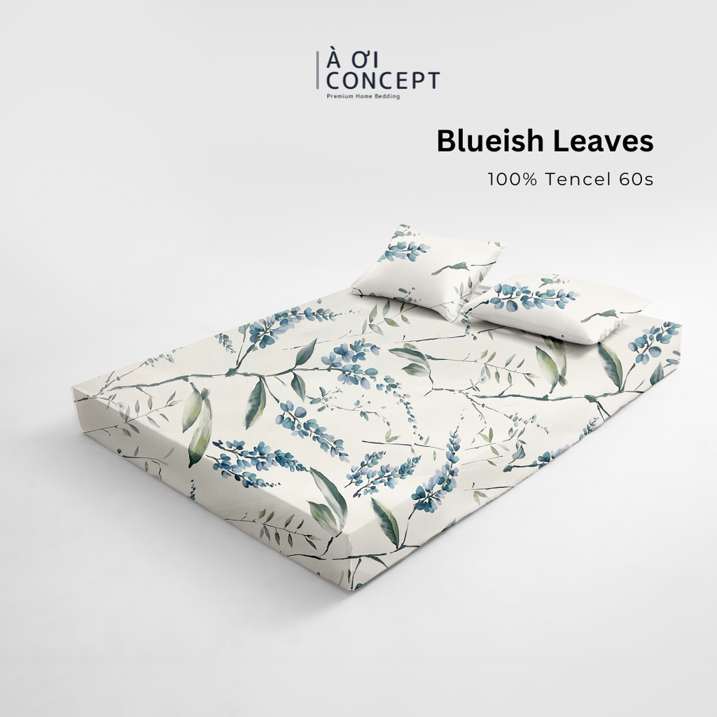 Bộ ga giường & 2 vỏ gối Tencel 60s [ Blueish Leaves] À ƠI CONCEPT CBTC0003