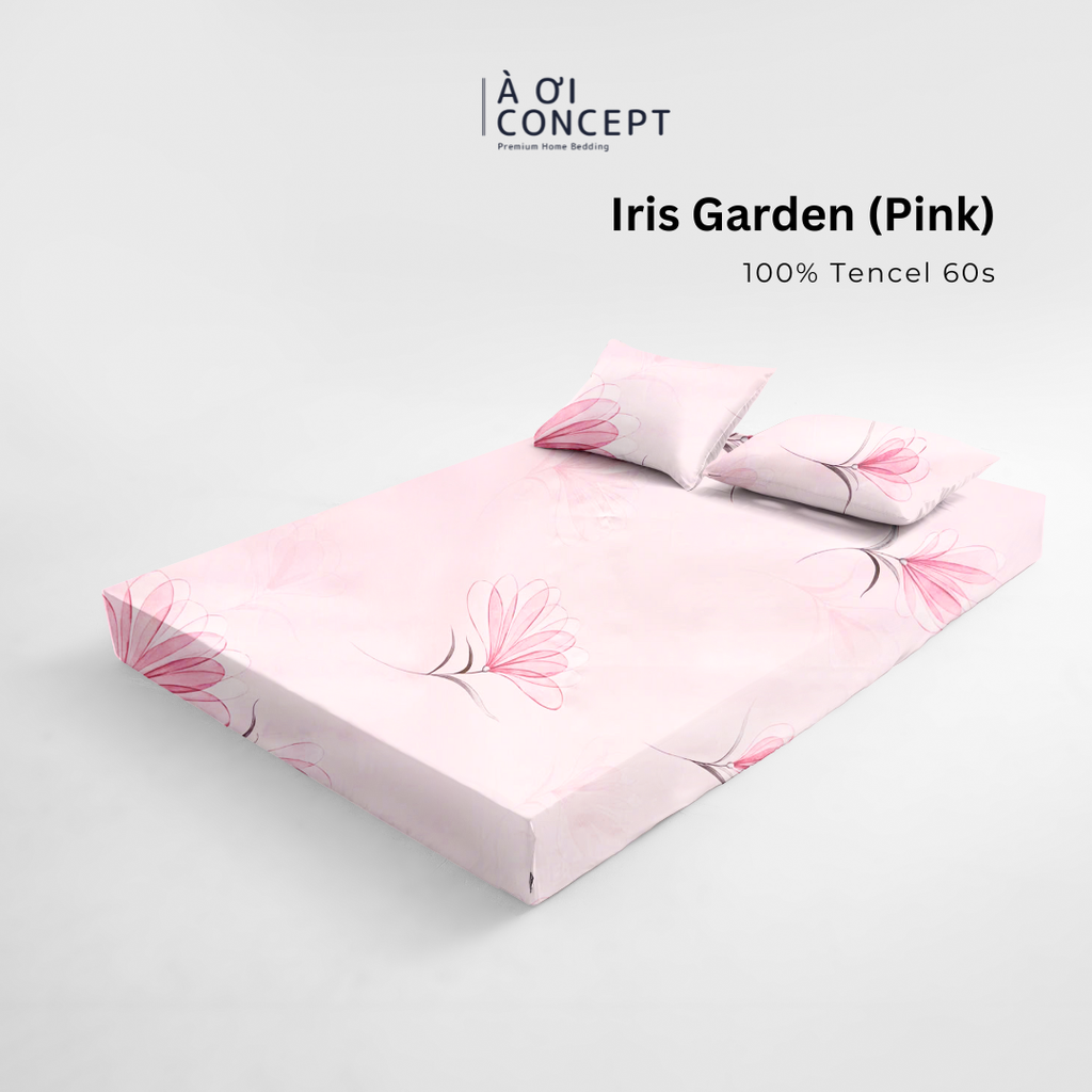 Bộ ga giường & 2 vỏ gối Tencel 60s [ Iris Garden] À ƠI CONCEPT CBTC0013