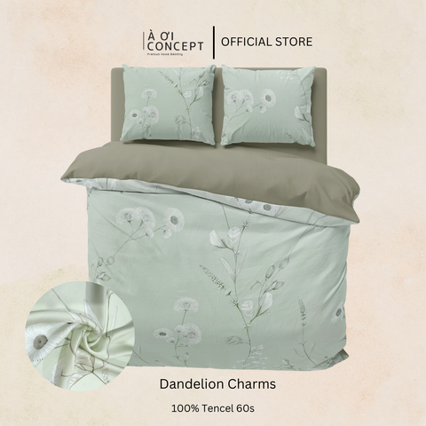  Bộ chăn ga gối Tencel hoạ tiết | 5 món | 160x200cm, 180x200cm, 200x220cm | Dandelion Charms | Mát lạnh, Mềm mịn, Trơn mướt | CGTC0012 | À Ơi Concept 