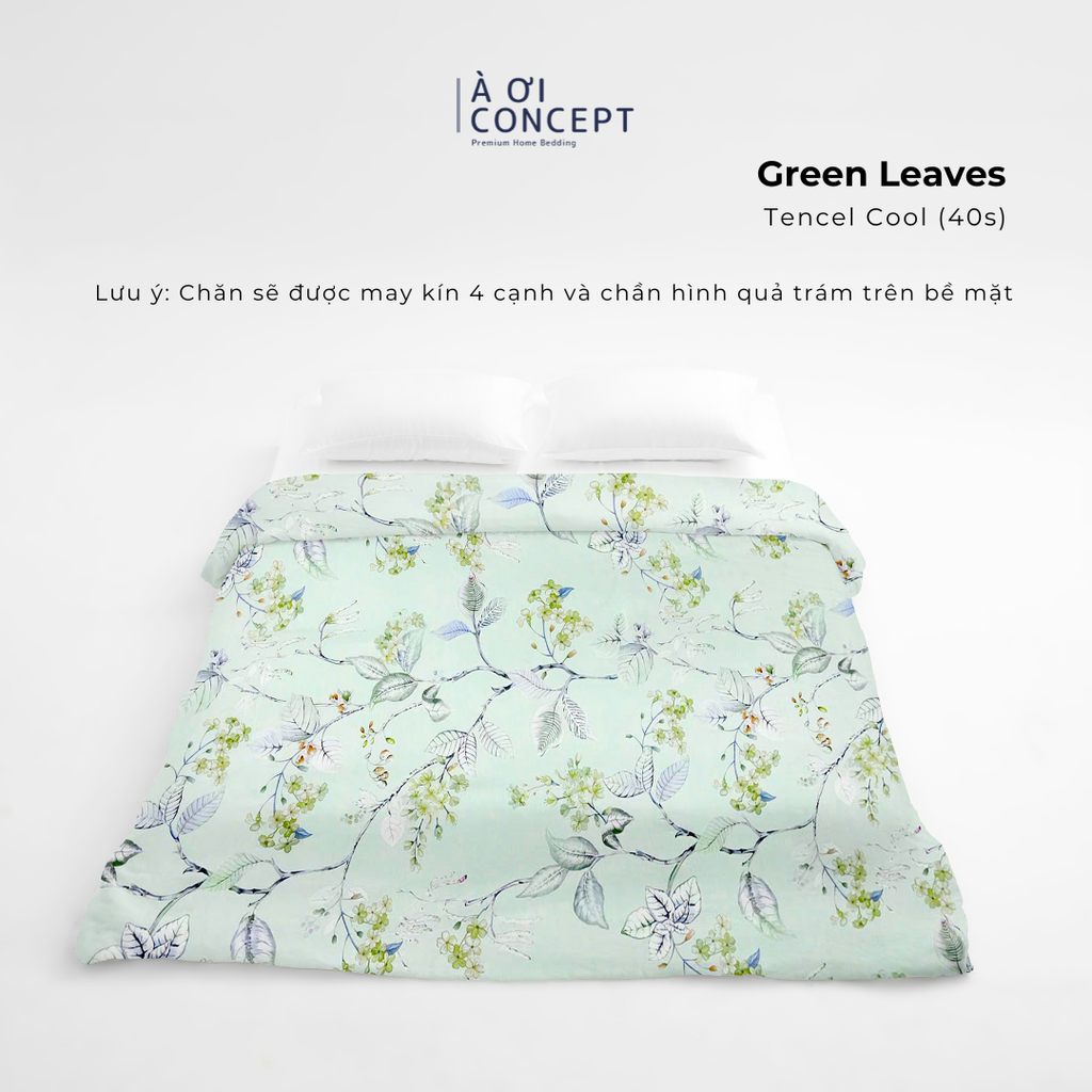 Chăn mền 4 mùa hoạ tiết | Vỏ Tencel 40s | 160x200cm, 180x200cm, 200x220cm |  | Green Leaves | Mềm mại, Thoáng khí | CMTC0005 | À Ơi Concept
