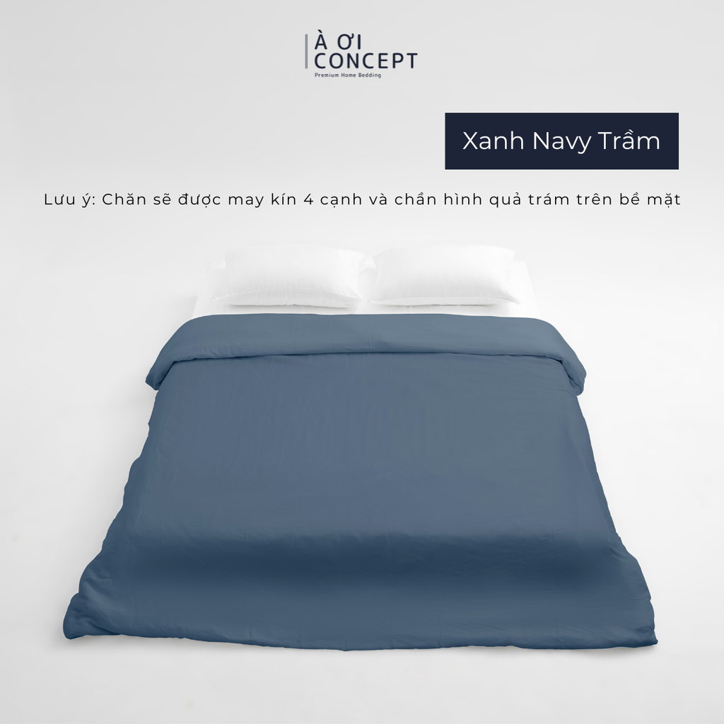 Chăn mền trơn chần bông | Vỏ Tencel 60s | 160x200cm, 180x200cm, 200x220cm | Xanh Navy Trầm | Mềm mại, Giữ nhiệt | CMTC0031 | À Ơi Concept