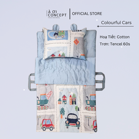  Bộ chăn gối nệm cho bé Tencel 60s, Họa tiết Cotton [ Colourful Cars] 