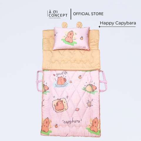  Bộ chăn gối nệm cho bé Tencel 60s, Họa tiết [ Happy Capybara] À ƠI CONCEPT CGCB0038 