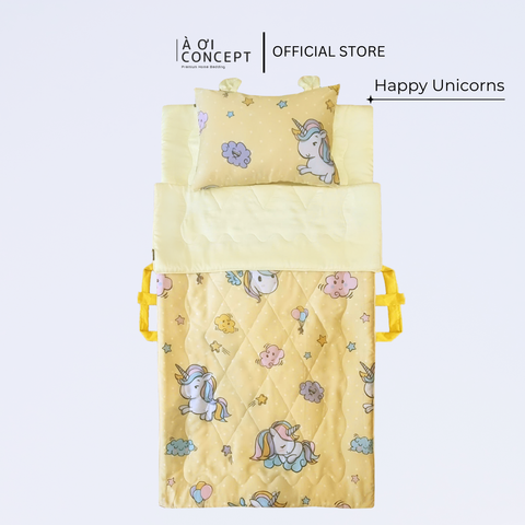  Bộ chăn gối nệm cho bé Tencel 60s, Họa tiết [ Happy Unicorns] 