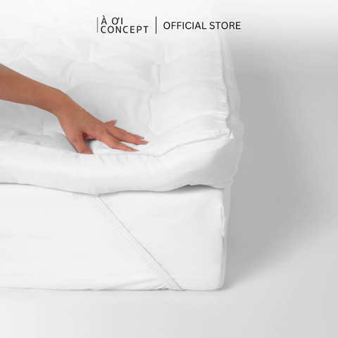  Tấm topper nệm Ô vuông | Gòn Microfiber | Dy 5 - 10cm | 1m2 - 2m2 | Vỏ cotton | Màu trắng 
