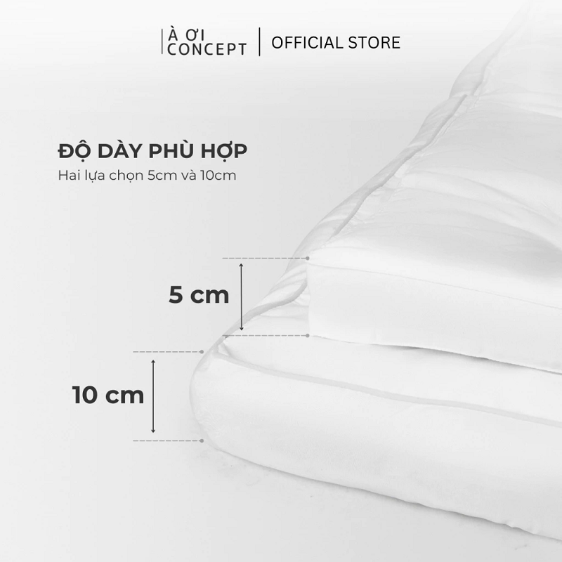 Tấm topper nệm Ô vuông | Gòn Microfiber | Dày 5 - 10cm | 1m2 - 2m2 | Vỏ cotton | Màu trắng | TP0001 | À Ơi Concept