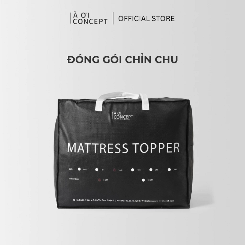 Tấm topper nệm Ô vuông | Gòn Microfiber | Dày 5 - 10cm | 1m2 - 2m2 | Vỏ cotton | Màu trắng | TP0001 | À Ơi Concept