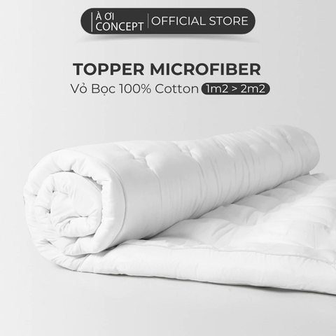  Tấm topper nệm Ô vuông | Gòn Microfiber | Dy 5 - 10cm | 1m2 - 2m2 | Vỏ cotton | Màu trắng 
