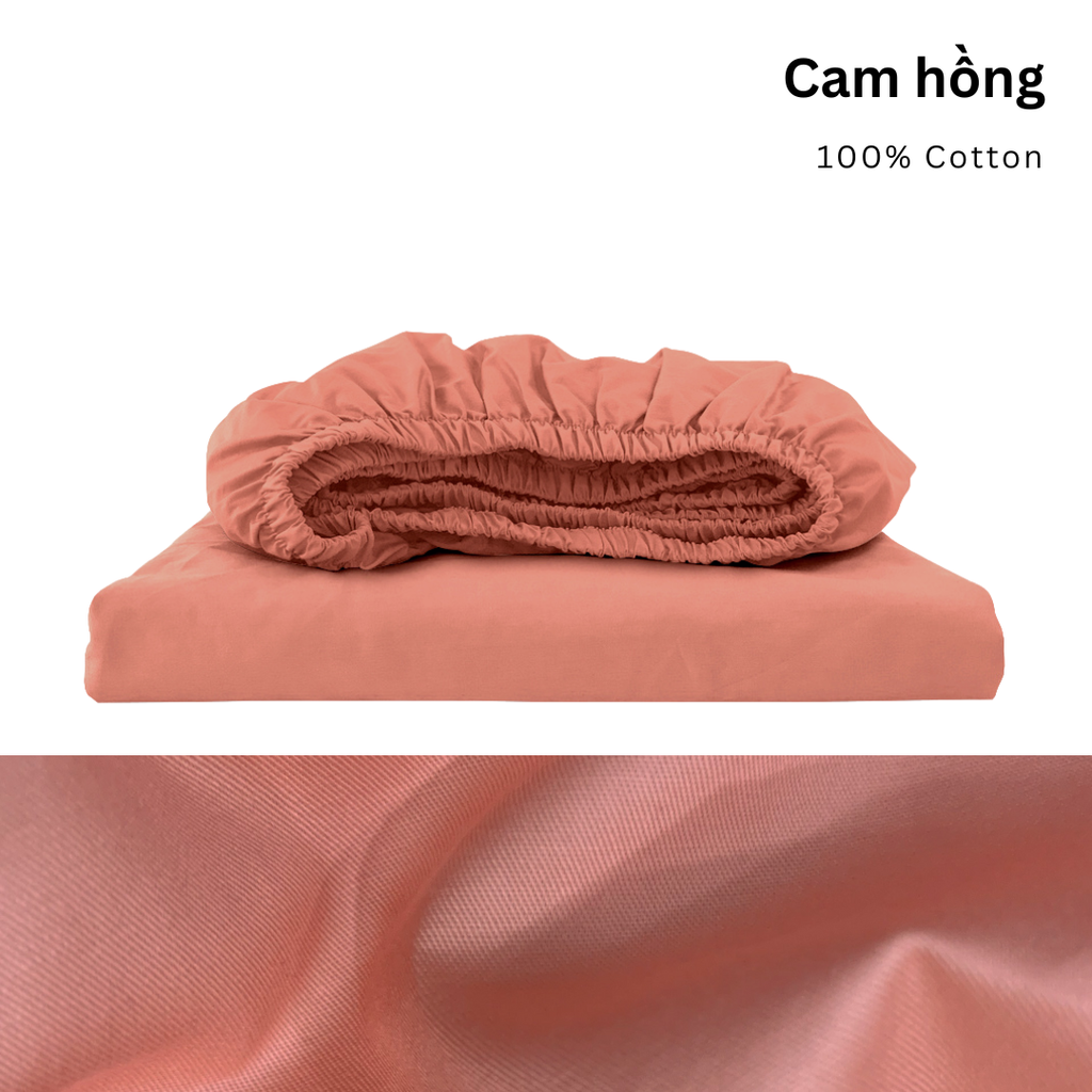 Drap giường Cotton Satin, Màu [ Cam hồng]