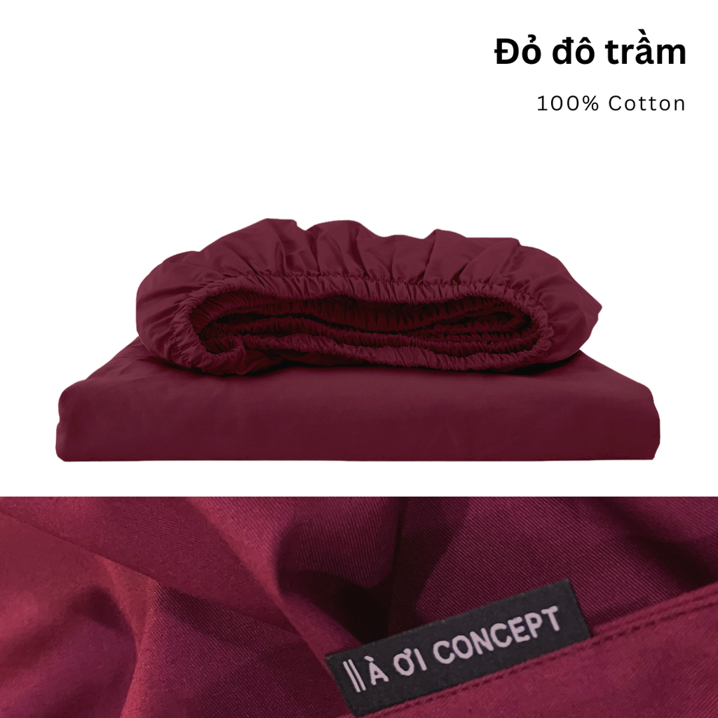 Drap giường Cotton Satin, màu [ Đỏ đô trầm] À ƠI CONCEPT DGCT0007