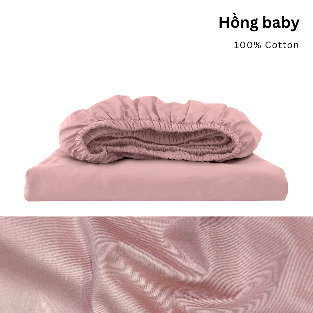Drap giường Cotton Satin, màu [ Hồng baby] À ƠI CONCEPT DGCT0005
