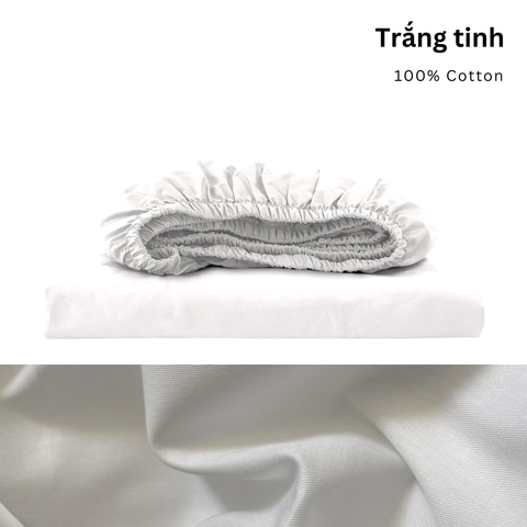  Drap giường Cotton Satin, Màu [ Trắng tinh] 
