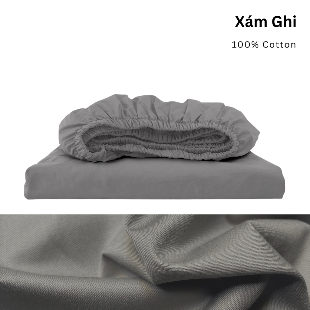Drap giường Cotton Satin, Màu [ Xám Ghi]