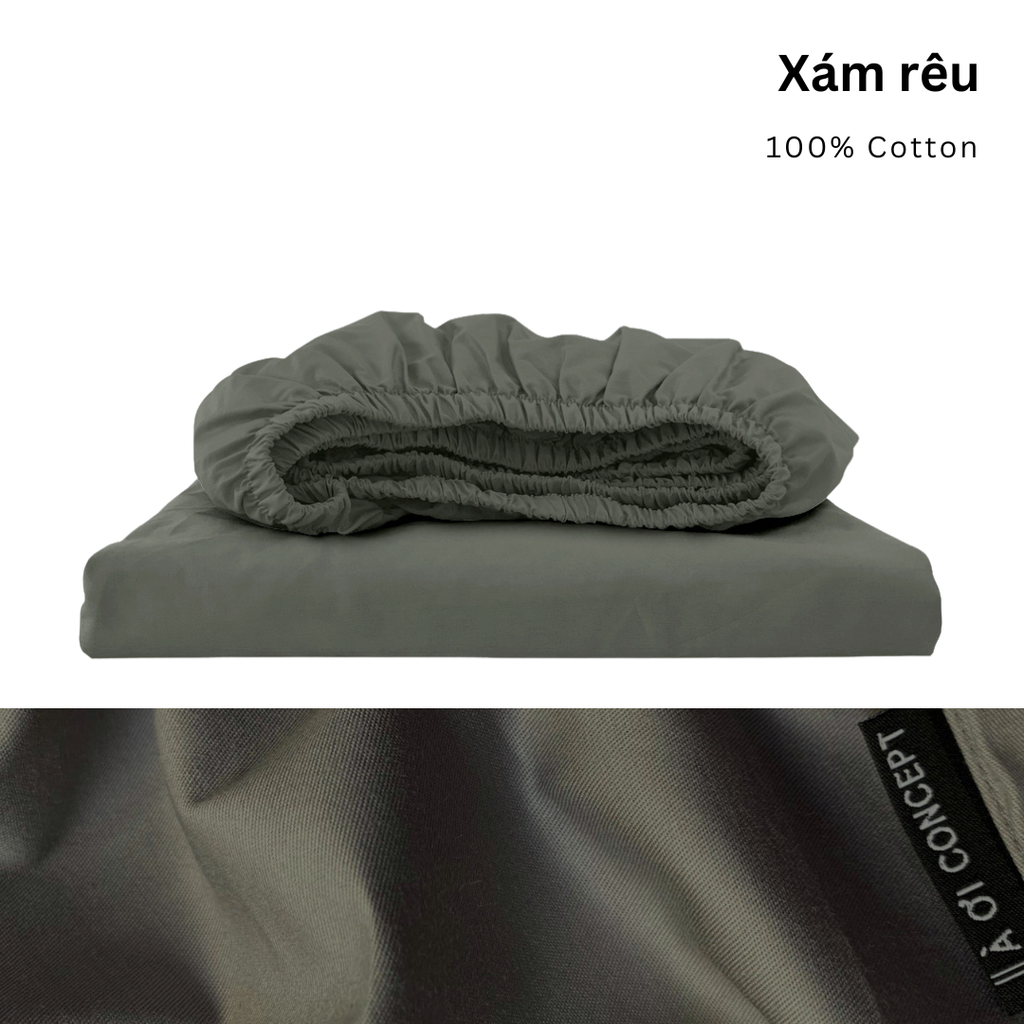 Drap giường Cotton Satin, màu [ Xám rêu] À ƠI CONCEPT DGCT0011