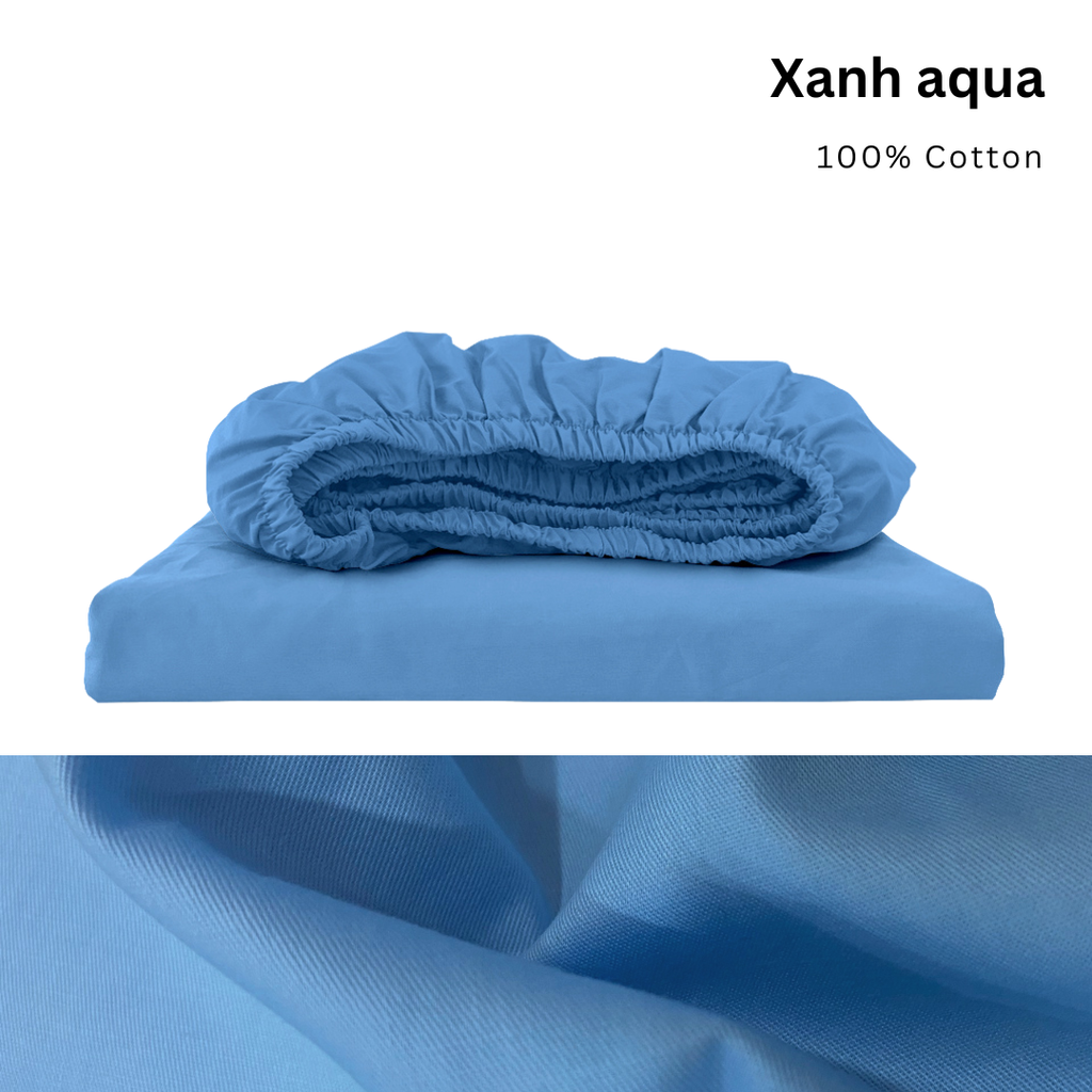 Drap giường Cotton Satin, màu [ Xanh aqua] À ƠI CONCEPT DGCT0019