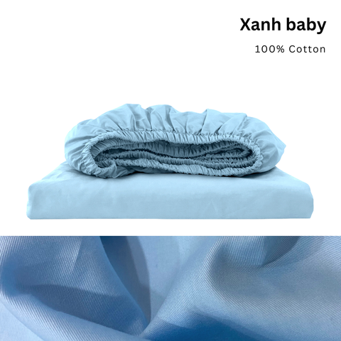 Drap giường Cotton Satin, Màu [ Xanh baby] 
