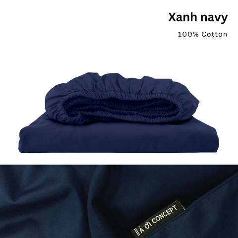  Drap giường Cotton Satin, Màu [ Xanh Navy] 