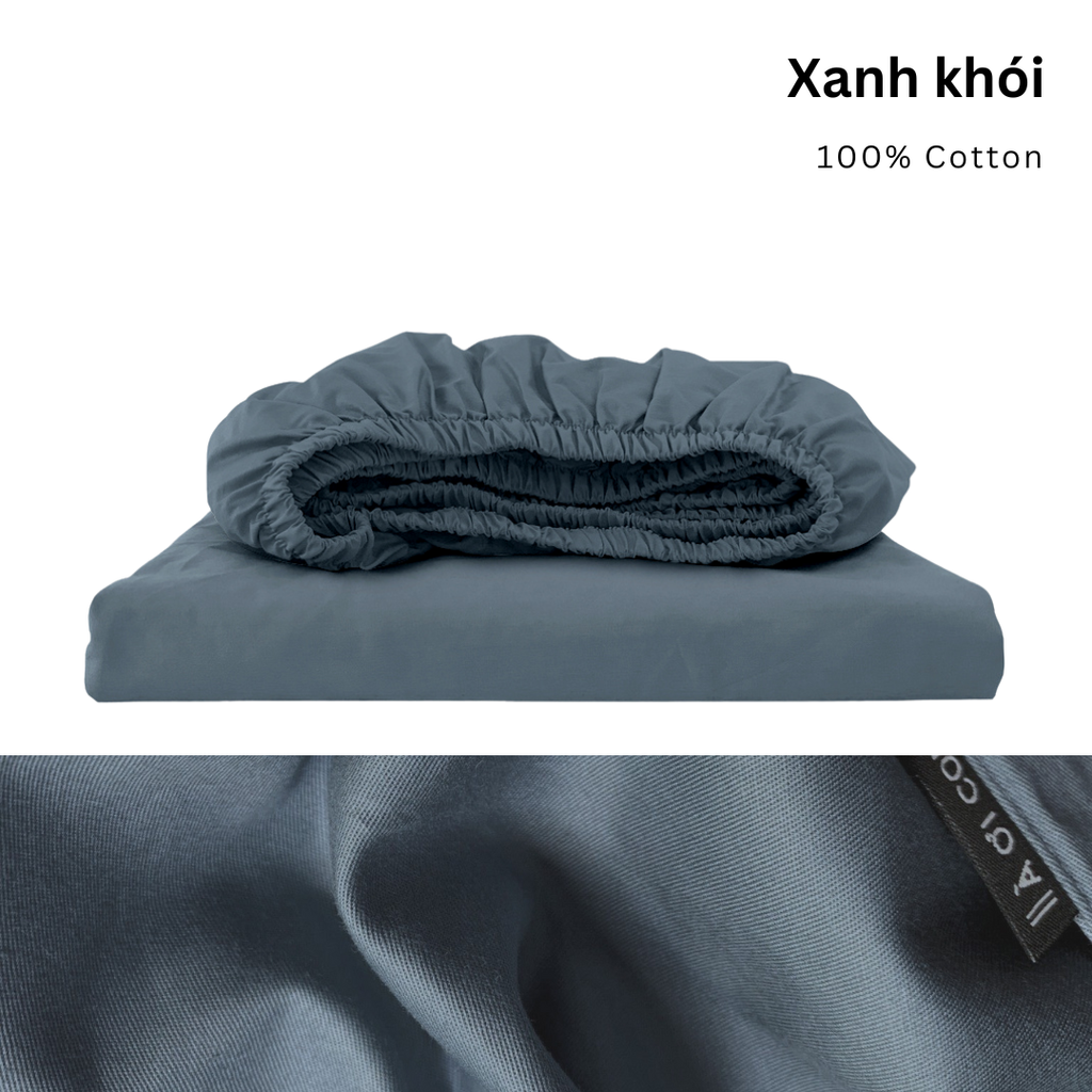 Drap giường Cotton Satin, Màu [ Xanh khói]