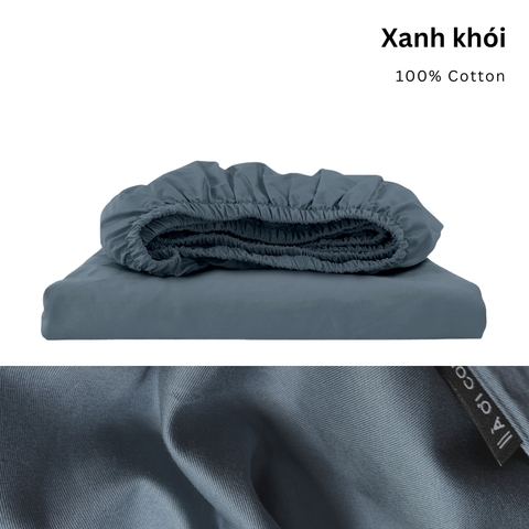 Drap giường Cotton Satin, Màu [ Xanh khói] 