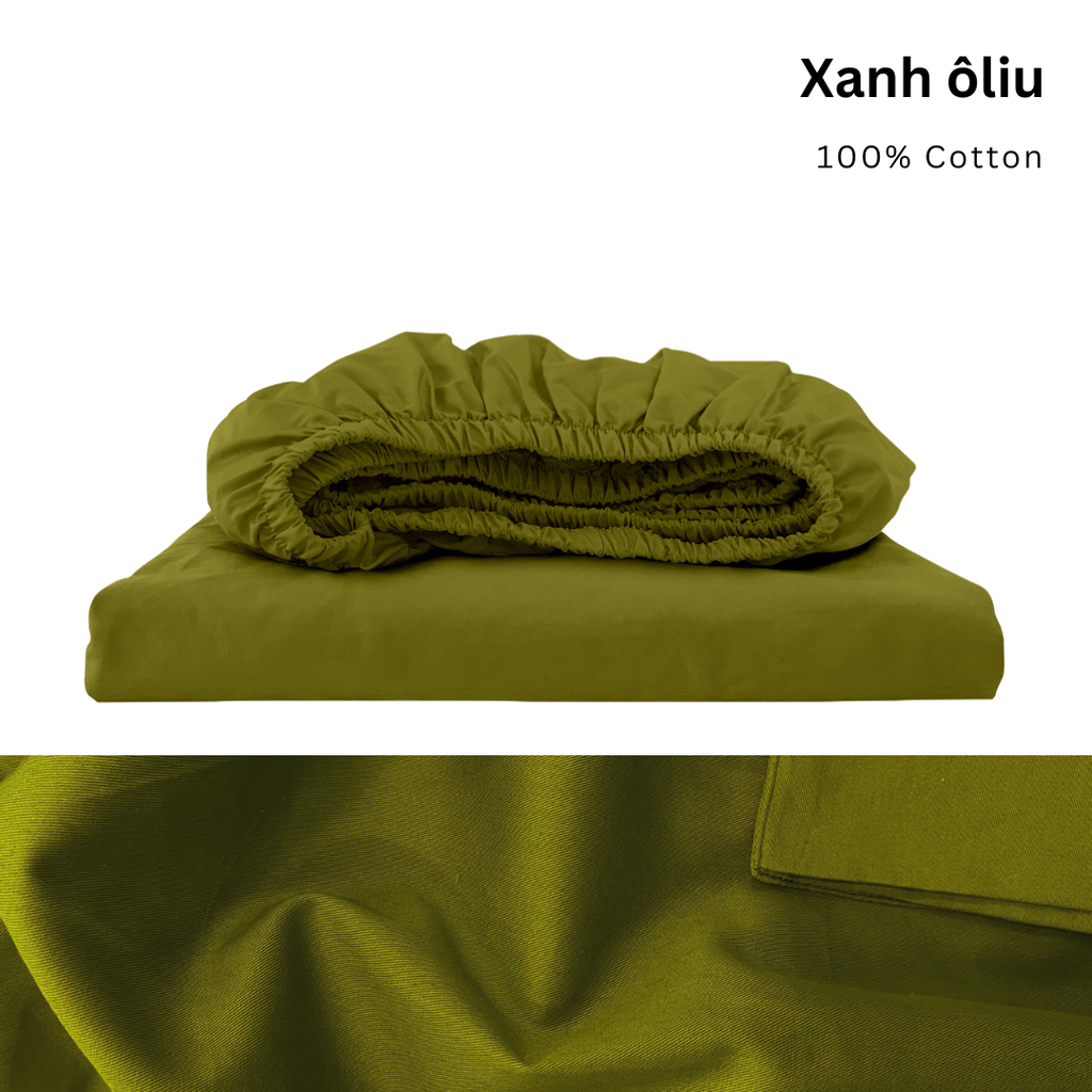 Drap giường Cotton Satin, Màu [ Xanh ôliu]