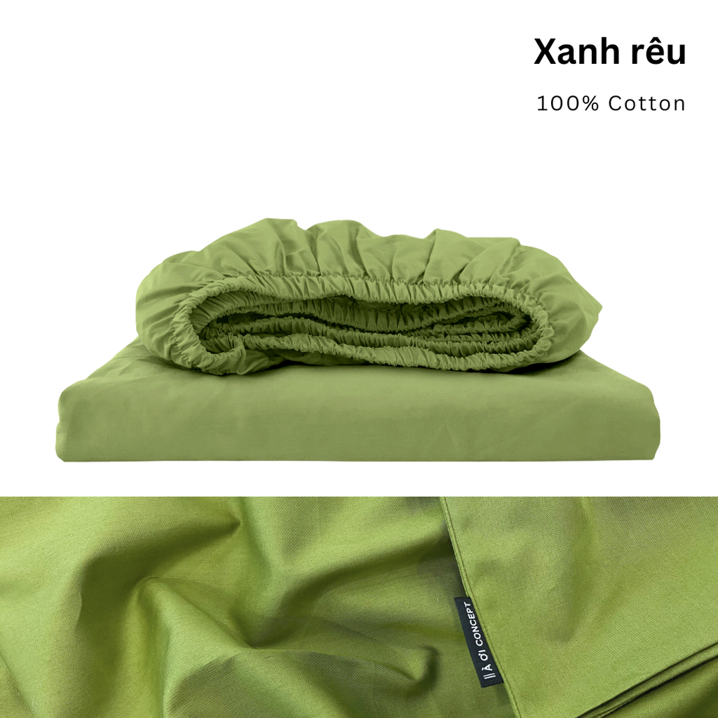 Drap giường Cotton Satin, màu [ Xanh rêu] À ƠI CONCEPT DGCT0008