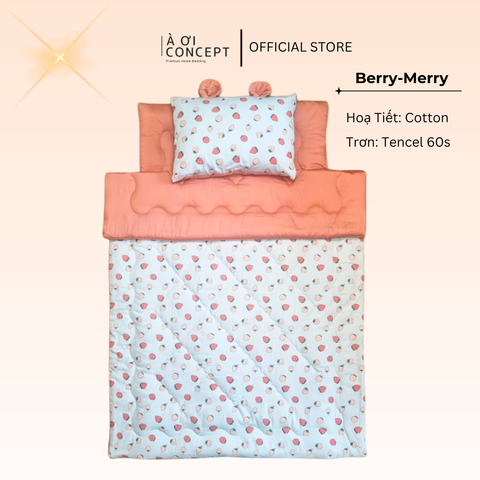  Bộ chăn gối nệm cho bé ( Mền lớn) Tencel 60s, Họa tiết Cotton [ Berry Merry] 