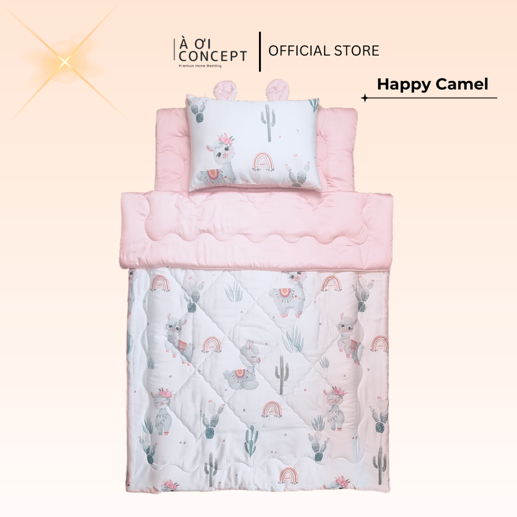 Bộ chăn gối nệm cho bé ( Mền lớn) Tencel 60s, Họa tiết [ Happy Camel]