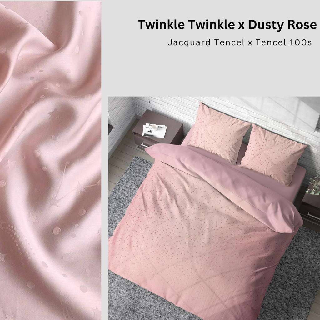 Bộ chăn ga gối | Tencel dệt kim | 5 món | 160x200cm, 180x200cm, 200x220cm | Twinkle Twinkle x Dusty Rose | Mềm mại, Kháng khuẩn, Thấm hút | CGDK0020 | À Ơi Concept